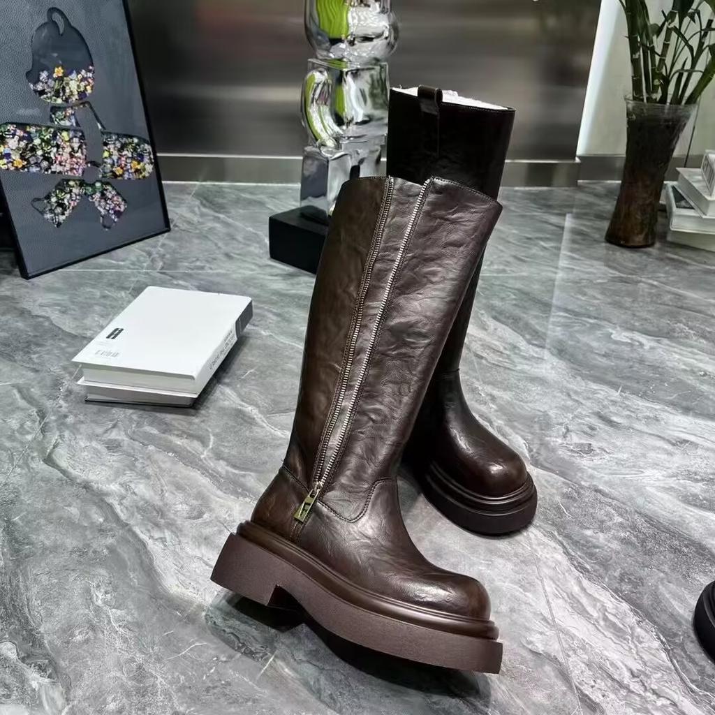New Thick Soled Spicy Girl Street Versatile Round Headed Long Leg Knight Boots British Commuting Fashionable High Leg Boots