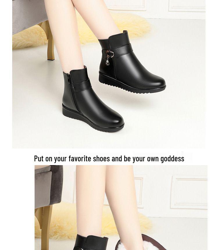 Women's Winter Plush Leather Ankle Boots - Soft Sole, Non-Slip, Ideal for Middle-Aged and Elderly.