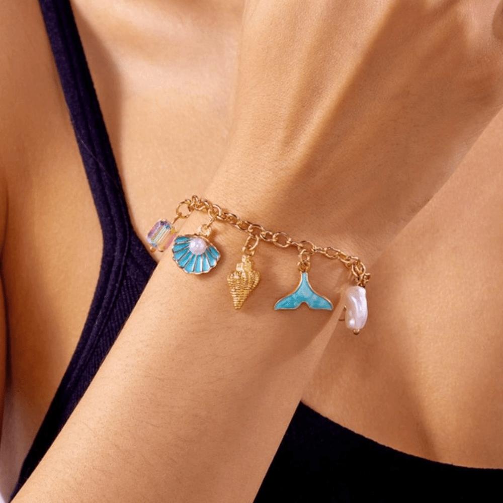 Pearl Metal Gold Bracelet Boho Bohemian Beach Jewelry Shell Starfish Bracelet  Jewelry Gifts