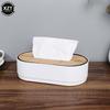 Tissue Box Wooden Cover Solid Color Tissue Box with Groove Multifunctional Household Room Desktop Tissue Plastic Storage Box