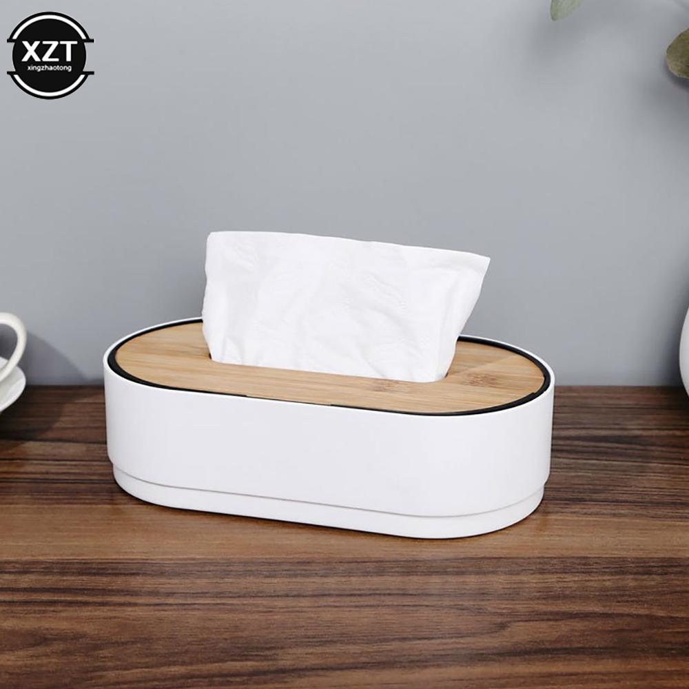 Tissue Box Wooden Cover Solid Color Tissue Box with Groove Multifunctional Household Room Desktop Tissue Plastic Storage Box