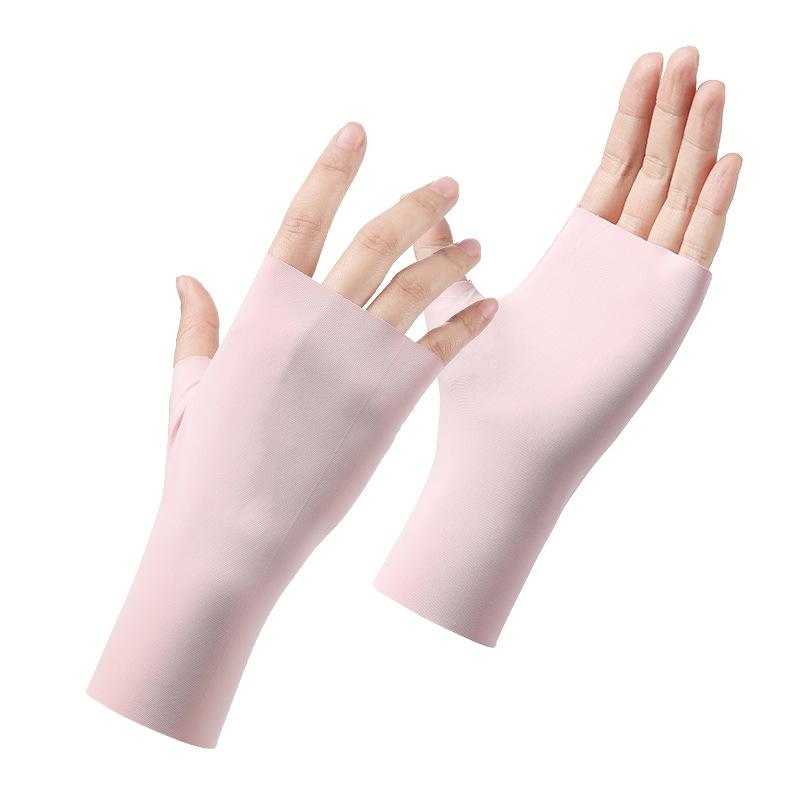 Letní ledové hedvábné opalovací rukavice s polovičními prsty Šetrné k pokožce Prodyšné Odolné proti UV záření Tenký styl Řidičské Rukavice na prsty Proti černání Nehtové umění