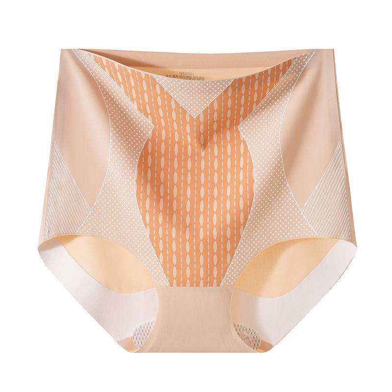 Women's Summer Color Collision No Trace Ice Silk Breathable Naked Sense High Waist Belly Shape Briefs