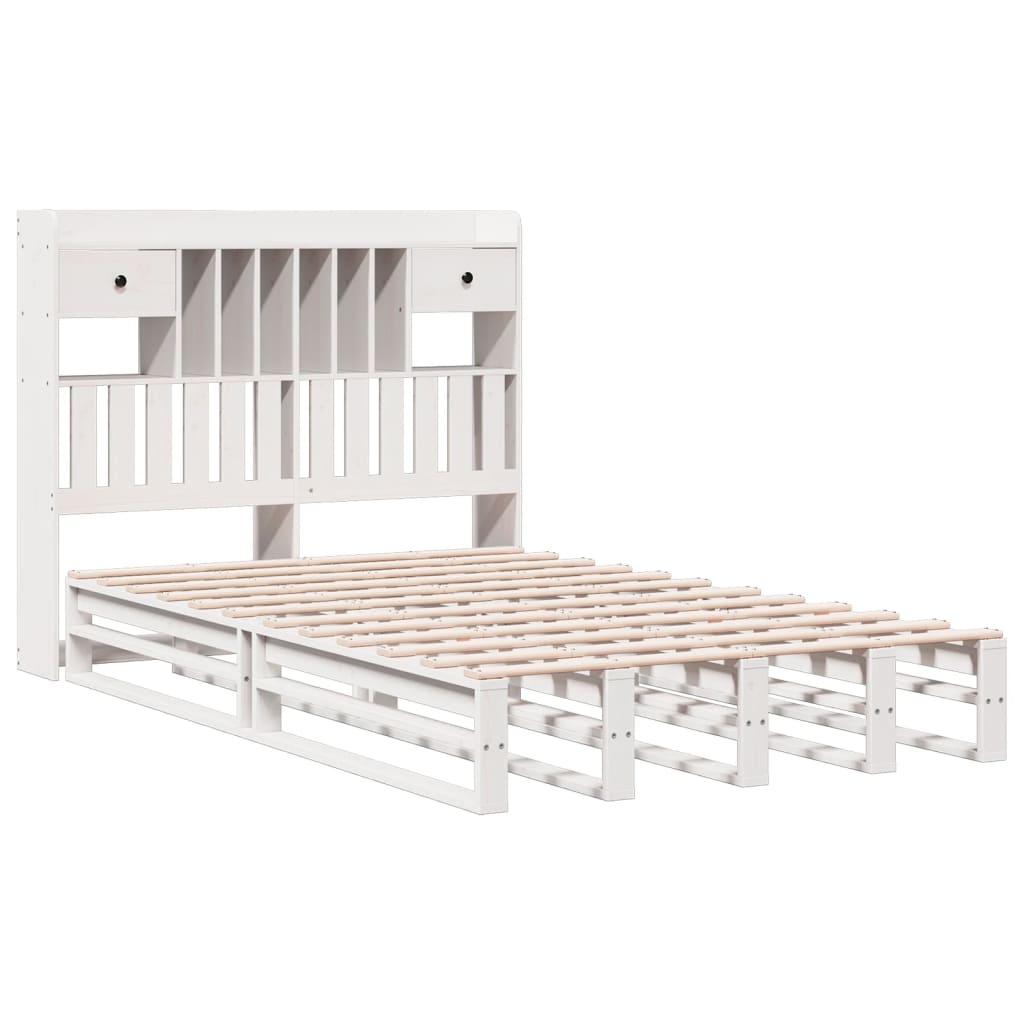 Solid Wood Bed with Shelf Without Mattress White 135x190 cm Pine