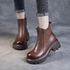 Bottes pour femmes en cuir véritable à semelles épaisses Style britannique Bout rond Talon épais Bottines
