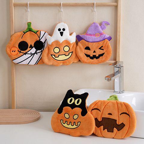 New Cross-border Halloween Cute Pumpkin Home Decoration Pendant Coral Fleece Cartoon Embroidered Pumpkin Hand Towel