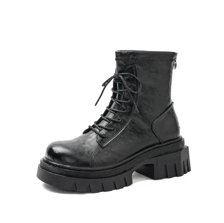 Fashion 2024 Silver Leather Winter Short Boots Thick Sole Square Heel Ankle Boots Side Zipper Frenum Brown Matte Women's/Men Shoes 35-43