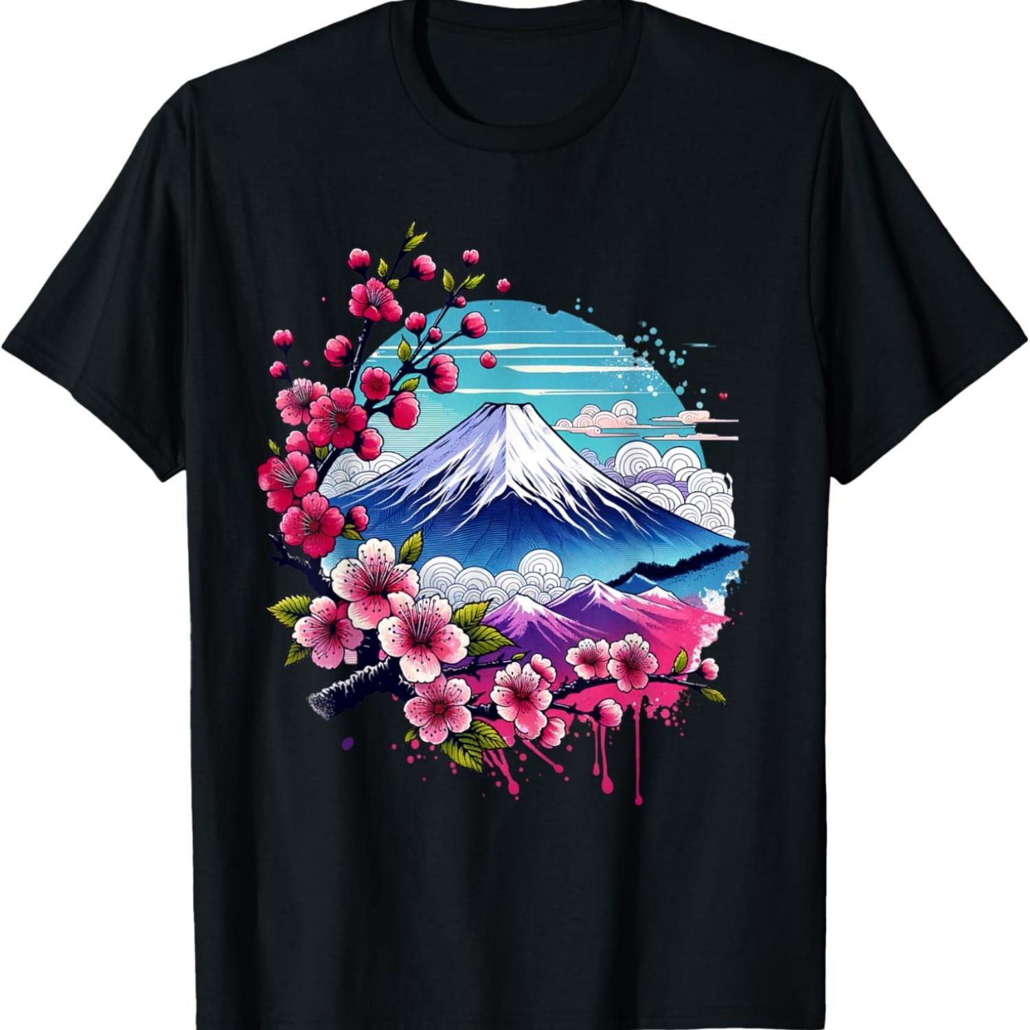Japan Mount Fuji  Cherry Blossoms Landscape T-Shirt S чёрный