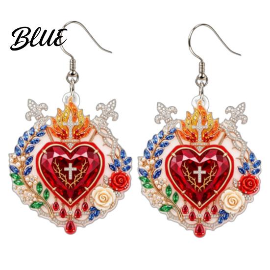 Women Earrings 1 Pair Faux Crystal Heart Earrings Red Baroque
