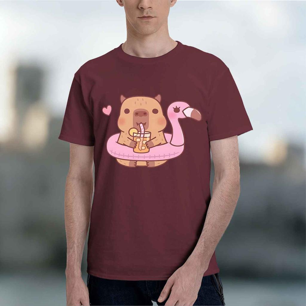 2026 New Model Capybara Loves Drinking Bubble Tea Shortsleeved Tshirt For Unisexs Summer Tide Anime Print Shirt 100 Pure Cott