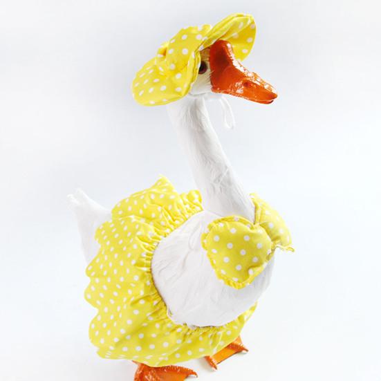 Summer Porch Goose Bikini Clothes Yellow Polka Dot Hawaiian Goose Outfit for 23"/17" Lawn Goose Statue Goose Costume for Outdoor Garden Yard Decor