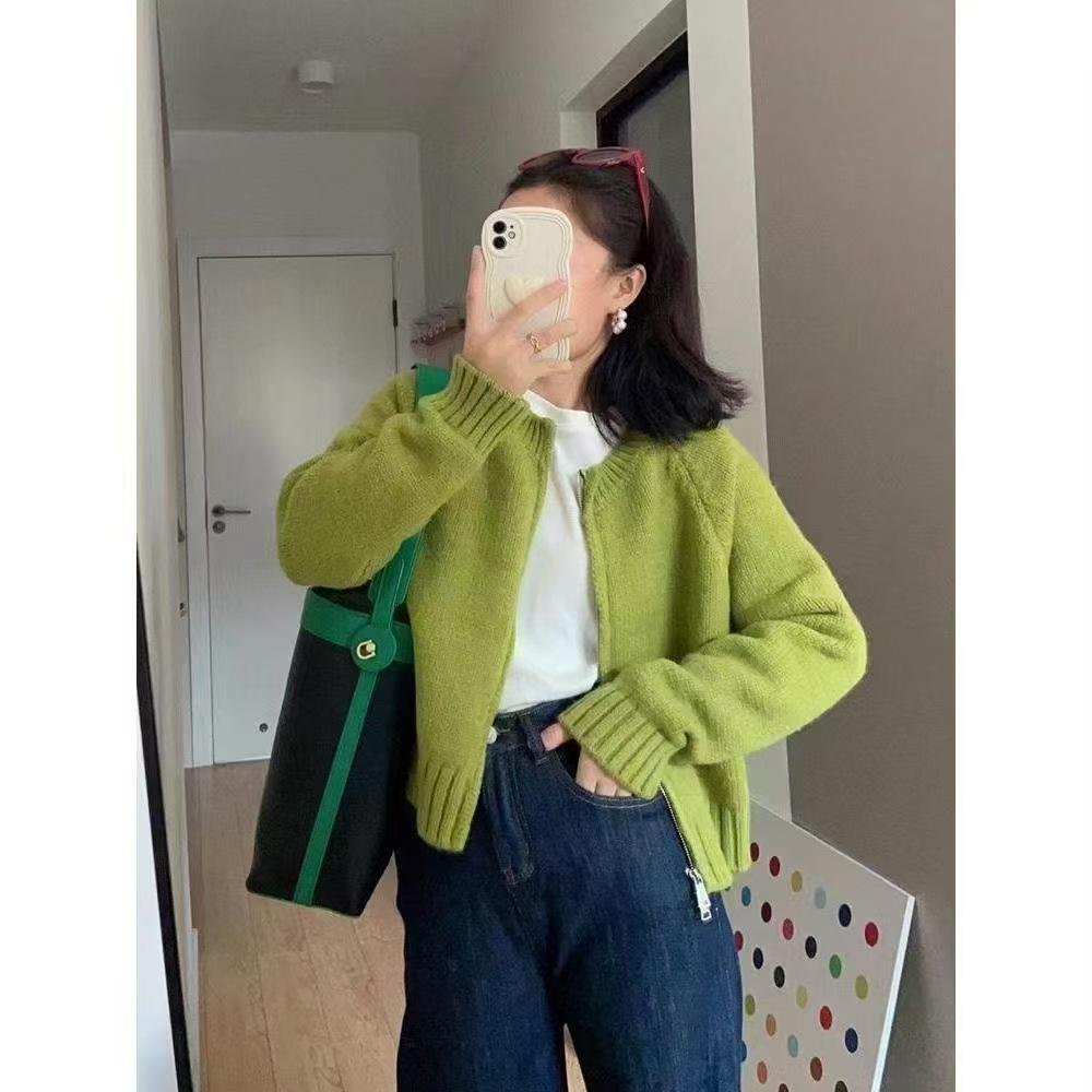 2025 Autumn/Winter Women's Plus Size Gray Zippered Knit Cardigan Coat