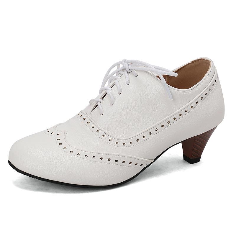 Britischer Stil Runde Zehenpartie Schnürschuhe Damen 5CM Mittelhoch Absatz Frühling Herbst Damen Freizeitschuhe Größe 43 Damenschuhe WSH5269 39