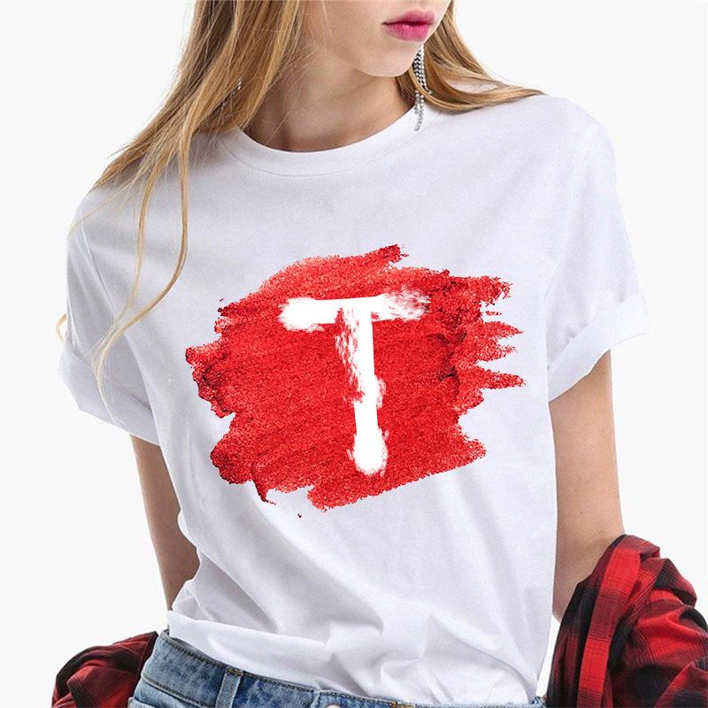 Women T Shirt Harajuku Summer 26 Alphabet K Print Woman Tee Tops Casual 90S Tshirt Femme Fashion Female T-Shirt