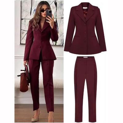 Conjunto de Blazer Abrigo Pantalones para Oficinista Mujeres Abrigos de Manga Larga de un Solo Botón Pantalones de Lápiz Ajustados