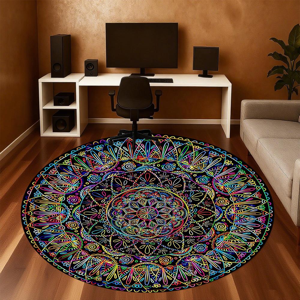 1pc Mandala, Abstract Pattern Office Round Rugs, Under Chair Round Rugs for Living Room, Bedroom, Bathroom Decoration Carpet 091819