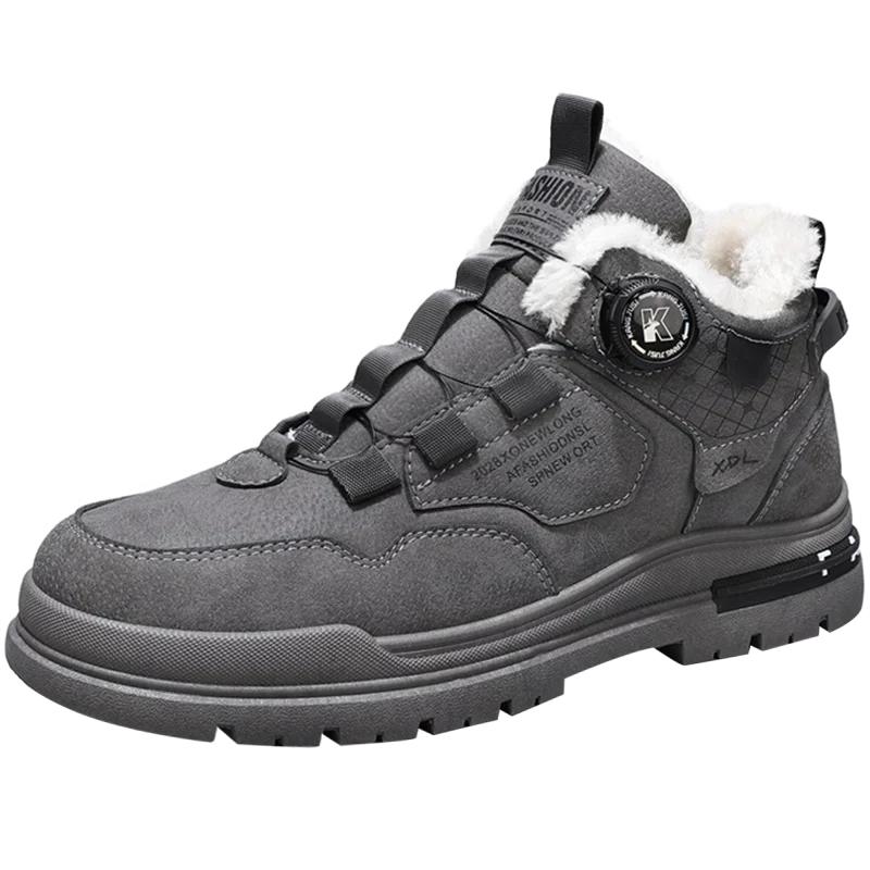 Módní zimní pánské boty s kožešinou Pohodlné pracovní boty Pánské teplé kožené boty Ručně vyráběné Vodotěsné kotníkové boty Protiskluzové boty s vysokým svrškem