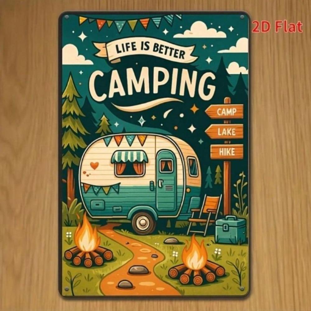 Vintage Metal Camping Sign 30x20cm Rustic Garage Bar Home Decor
