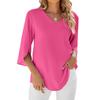 2024 Spring/Summer Solid Color V-Neck Medium Sleeve Loose Chiffon Blouse for Women
