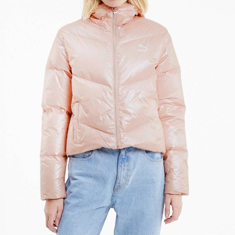 Puma Classics Shine Down Logo Hooded Down Jacket Women Outerwear Pink 599144-15