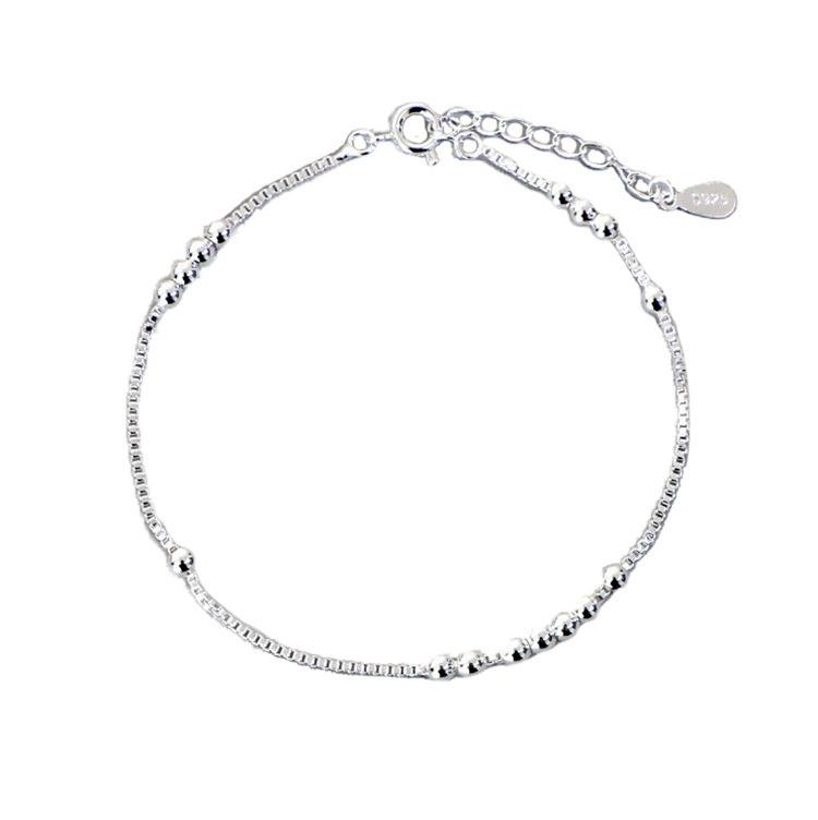 LT-165 S925 Silver Japanese Korean Style Women s Bracelet Unique Light Bead Small Silver Ball Trendy Fashionable Simple Jewelry