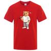 Gentleman Teddy Bear Playing Golf Men T Shirts Summer Cotton Sweat T-Shirts Breathable Loose Clothes Hip Hop Street Short Sleeve