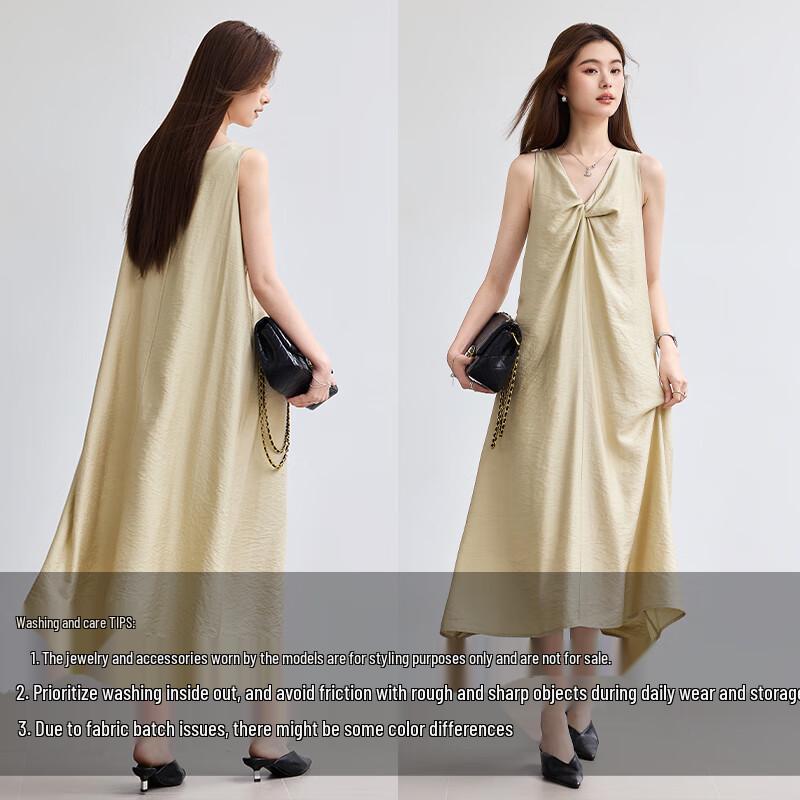 VICTORIA&VERA Women's Sleeveless V-Neck Twisted Midi Dress V9012L04