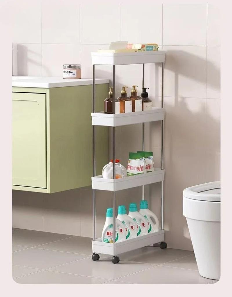 2025Bathroom Storage Rack With Wheels, 4 Layer Rolling Utility Cart, Bathroom Storage Organizer, Multi-purpose Utility Cart