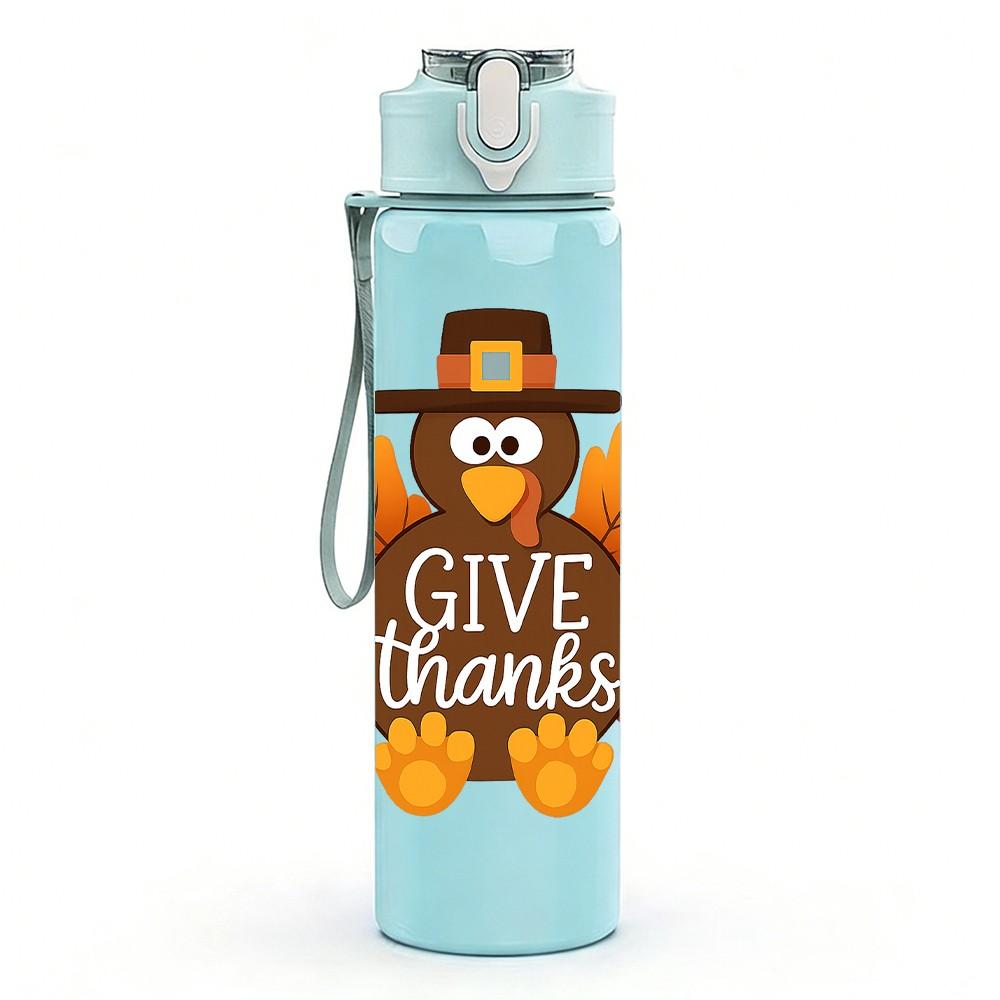 1PC Maple Leaf Give Thanks 750ml Color Plastic Sports Water Bottle Leakproof Flip Straw Lid Suitable for Sports Office Home Use