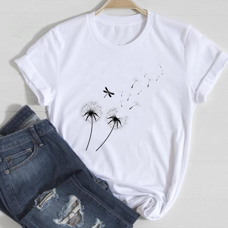 Dandelion Ins Casual Printed Europe and The United States Clothing Top Shortsleeved Tshirt Graphic T Shirts Women Clothing
