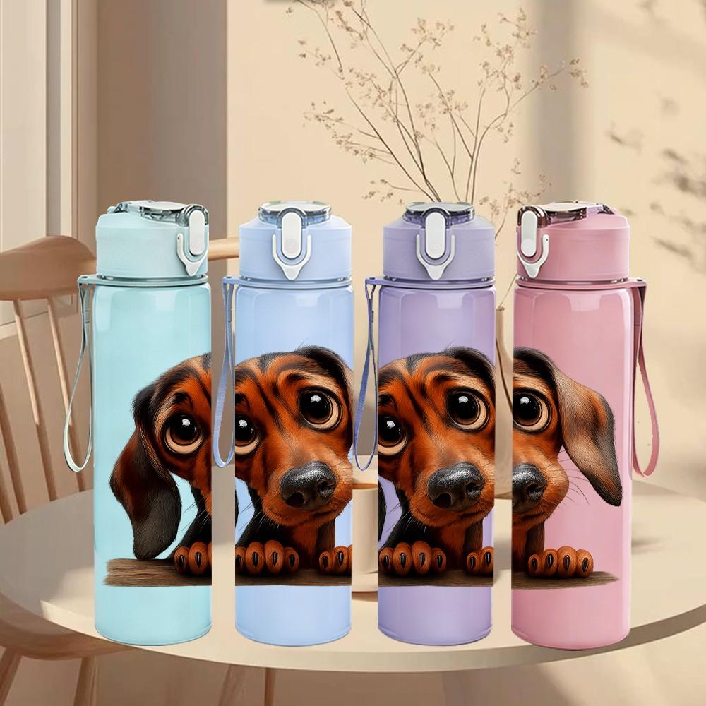 1PC Dachshund Dog Head Portrait Print 750ml Color Plastic Sports Water Bottle Leakproof Flip Straw Lid Suitable for Sports Office Home Use