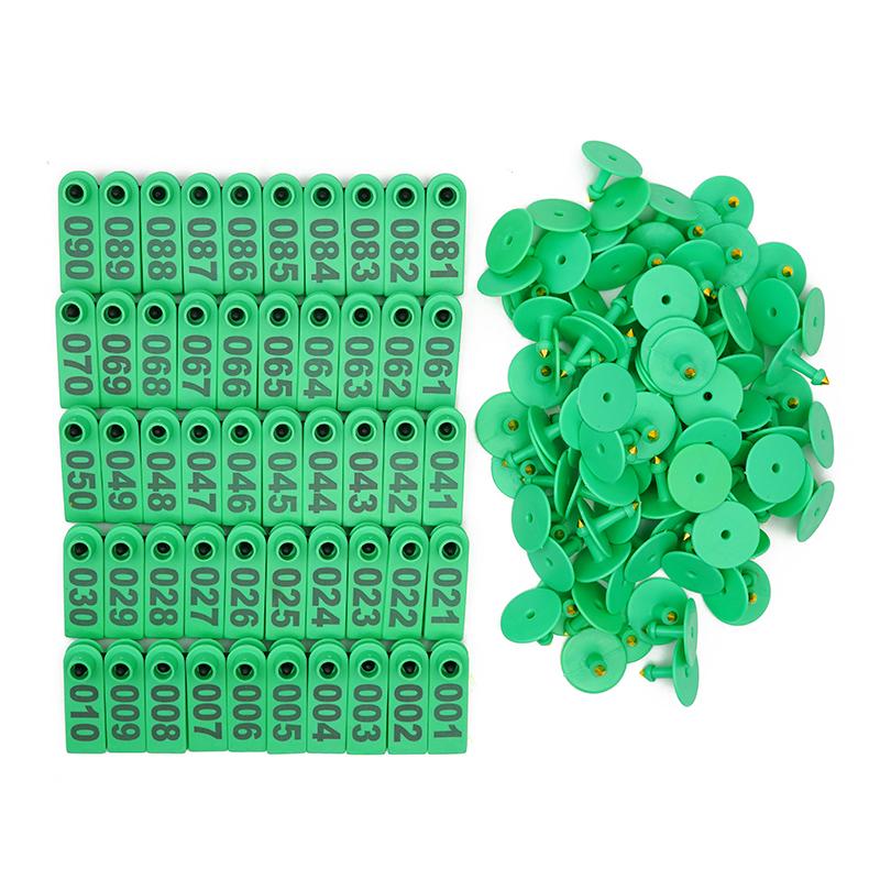 

No. 1-500 Sheep Ear Tag Signs with The Word Ear Laser Typing Copper Head Earrings Farm Animal Identification Card 100Pcs 101a200 зелений