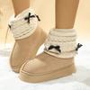 Fashion Soft Thick Bottom Snow Boots Women 2025 Winter Sweet Bowknot Knitted Leg Covers Warm Faux Fur Snow Boots Non Slip Winter Shoes