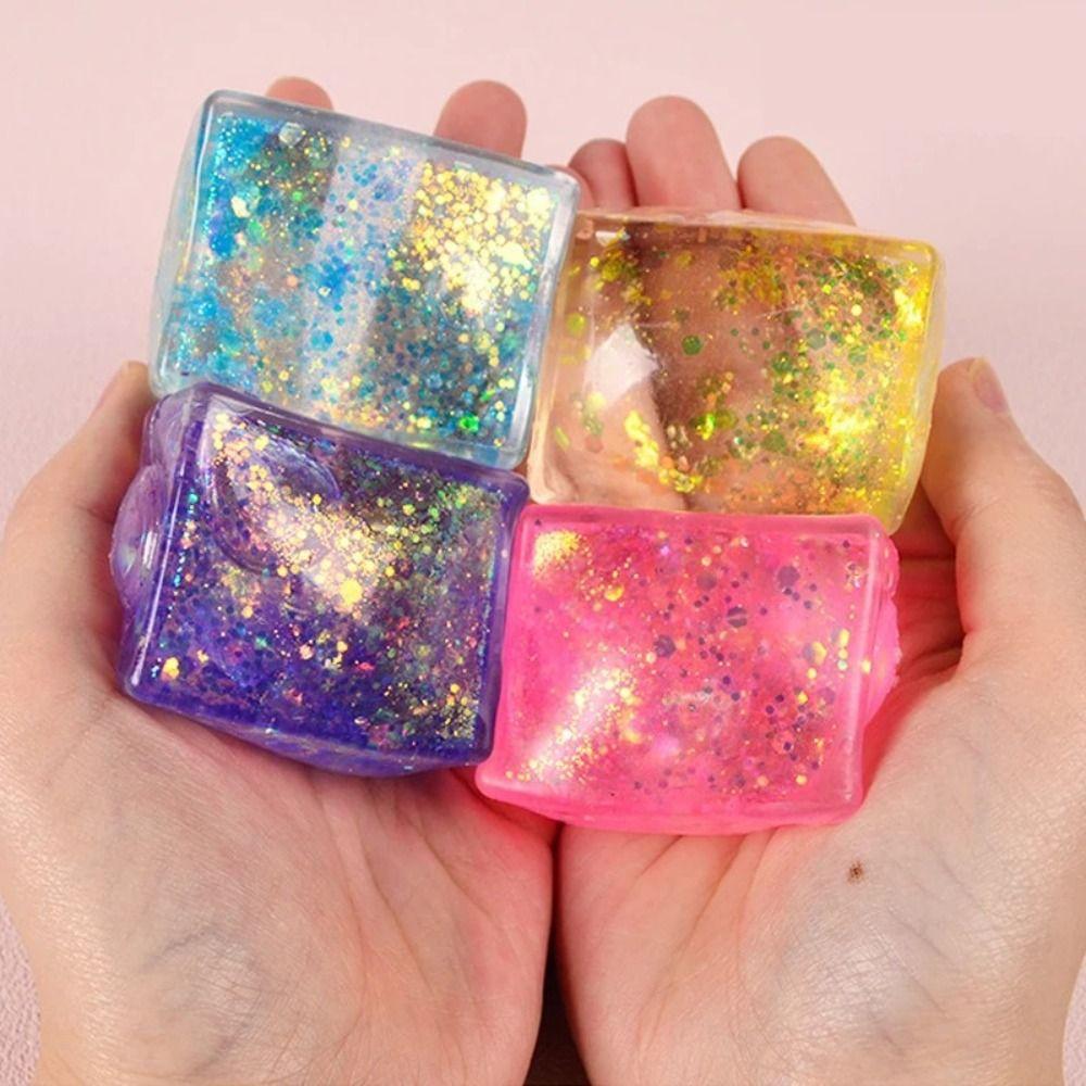 Creative Decompression Glitter Squishy Cube Soft Texture Malt Sugar Gel Ice Cube Slow Rise Squishy Ice Cube Stress Relief