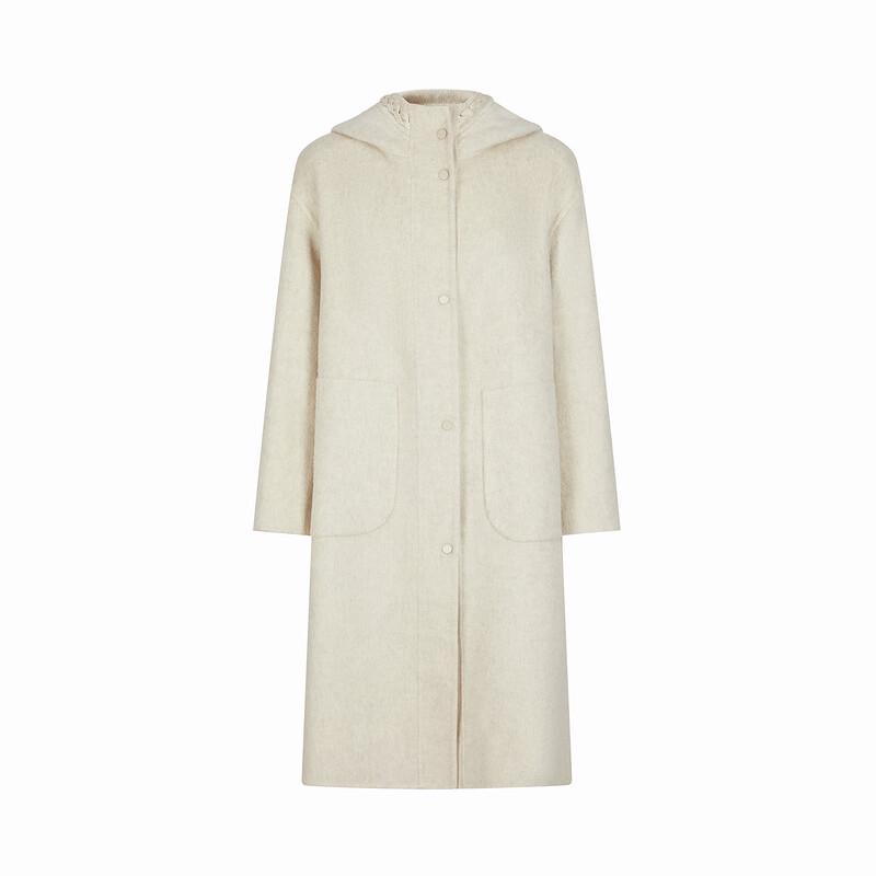 Jiuzi Anake Women's Hooded 100% Wool Long Double-Faced Coat