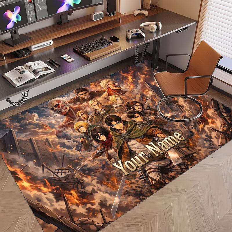 Custom Name Crystal Velvet Rug,Attack on Titan Comfortable Anti Slip Floor Mat For Room Decoration