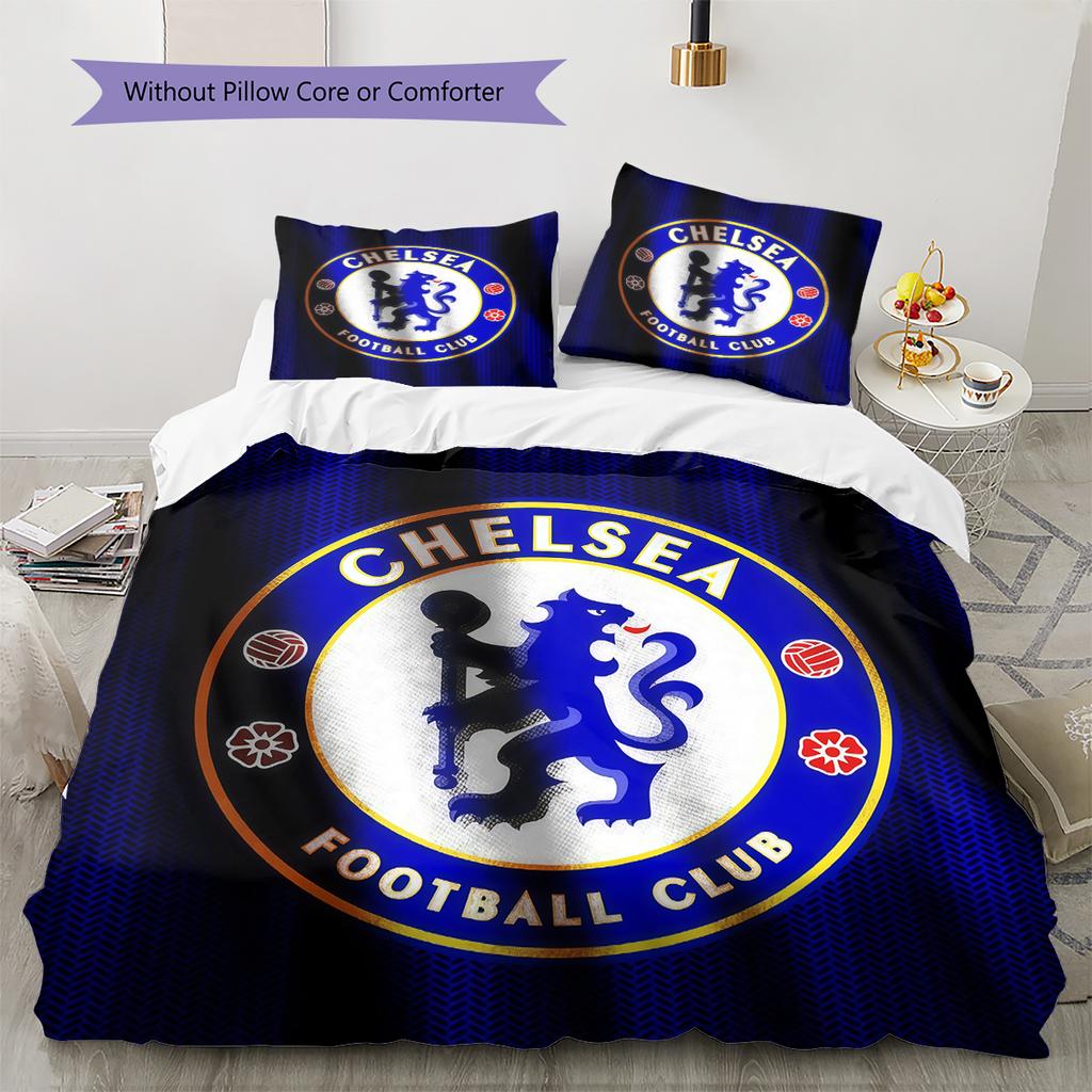 Chelsea FC Pattern Bedding Home Decoration Birthday Gift (1 * Duvet Cover + 2 * Pillowcase, Without Core)