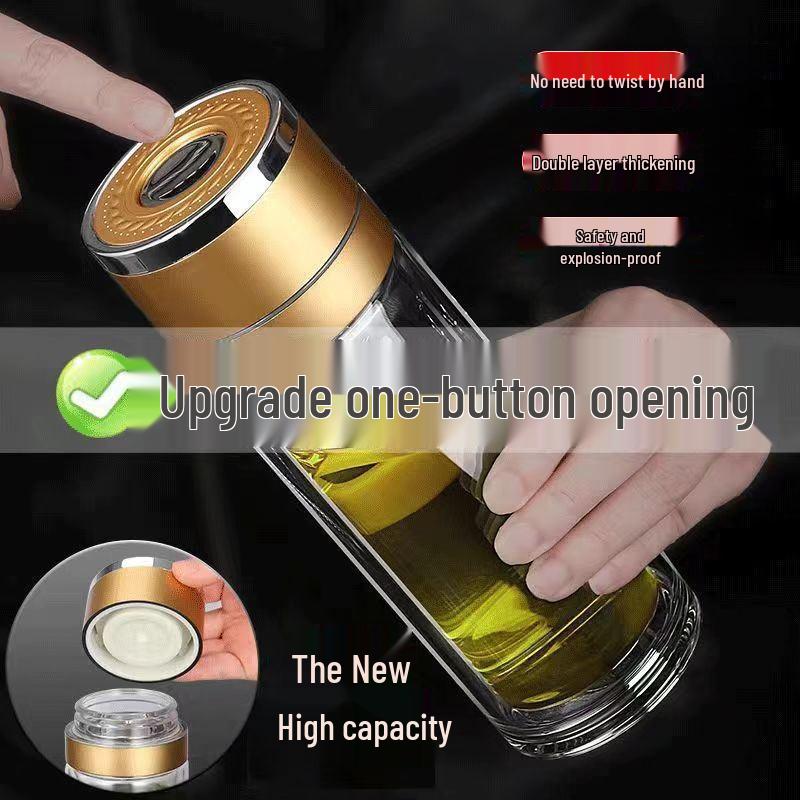 Durable Double-Capacity Glass Cup with One-Key Open & Tea-Water Separation for Easy Brewing