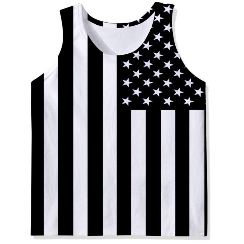 Men's O-Neck Eagle American Flag Pattern Print Tank Tops 3D Printed Vest Loose Sports Fitness  Sleeveless Shirt