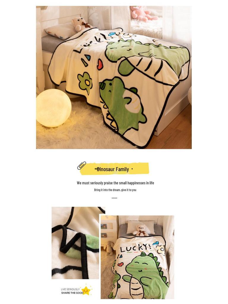Cartoon Style Flannel Fleece Children's Blanket - Single Layer, All-Season, Small Nap Blanket with Edging
