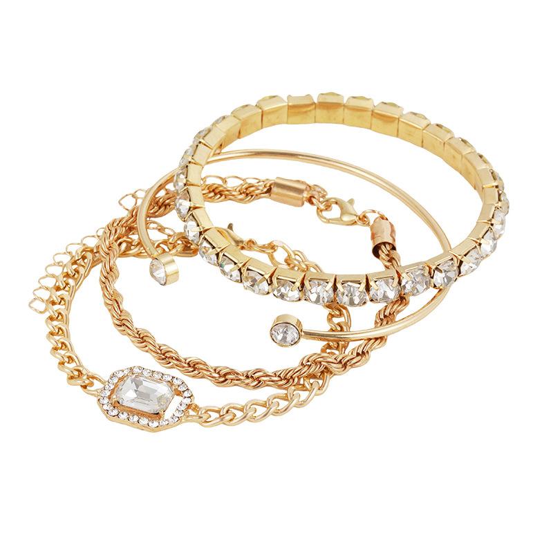 4Pcs Vintage Twist Bracelet & Punk Rhinestone Open Bangle Set Western Exaggerated Women Fashion Jewelry Gift