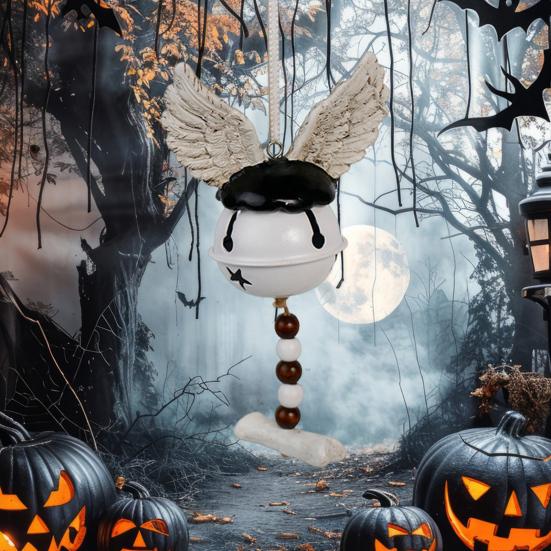 Halloween Skull Bell Ornament Resin Skull/Wing Wind Chime Hanging Decoration for Indoor Outdoor Halloween Decor Car Accessories
