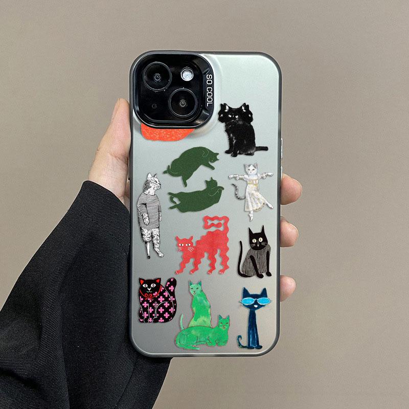 

Creative Art Color Cats Laser Phone Case For iPhone 14 13 12 Mini 11 Pro Max 15 16 Pro Max Plus Shockproof Protective Back Cover iphone 13Mini