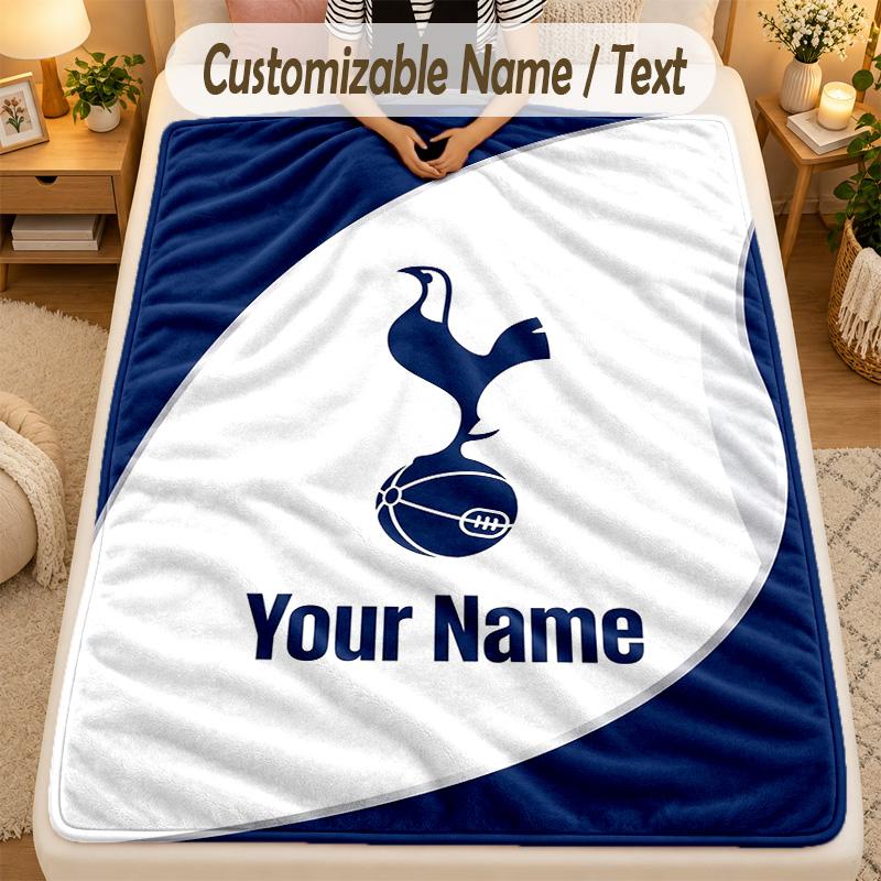 Flannel BlanketTottenham Hotspur FC Custom Name Text Personalized Soft Warm Throw Blanket Home Decor Gift