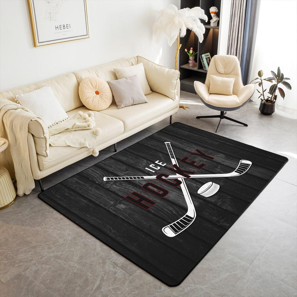Eishockey Bereichsteppich Zuhause Plüsch Rutschfest Eishockey Sport Teppich für Wohnzimmer Schlafzimmer Spielzimmer Dekor Eishockeyspieler Fußmatte