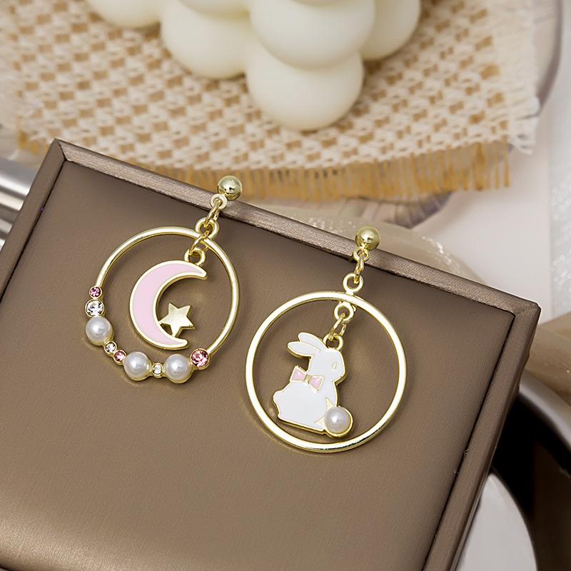 Cartoon Cute Asymmetrical Cute Rabbit Earrings, Girly Heart Sweet Alice Earrings