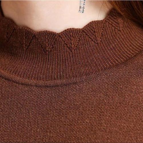 Autumn Winter Women's Half Turtleneck Knit Dress Slim Fit Polka Dot Print Pullover Long Sweater Dress