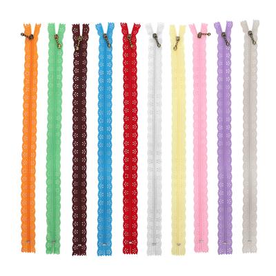 10 Peças Renda Zíper Estilo Misto Forma de Botão Seda de Broto Nº 3 Nylon Costura Acessórios de Vestuário 35cm
