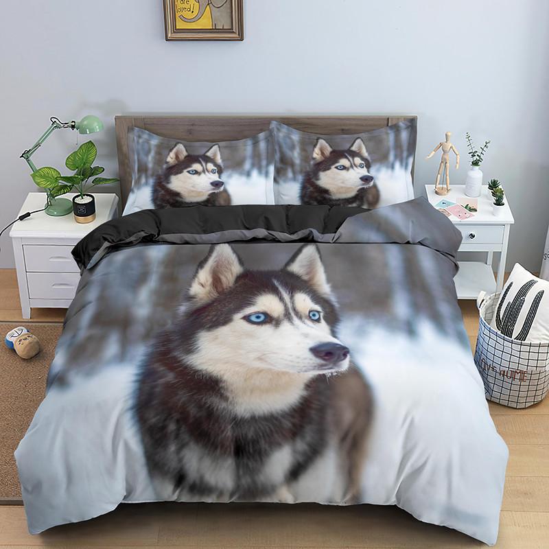 Comforter Husky Dog Bedding Set King Queen Size Funny Pet Puppy For Kids Boys Girls Cute Animal 2/3Pcs Polyester