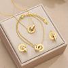 4Pcs/Set Gold Color Stainless Steel Crystal Necklace Bracelet Earrings for Women Interlocking Circles Roman Numbers Jewelry Sets